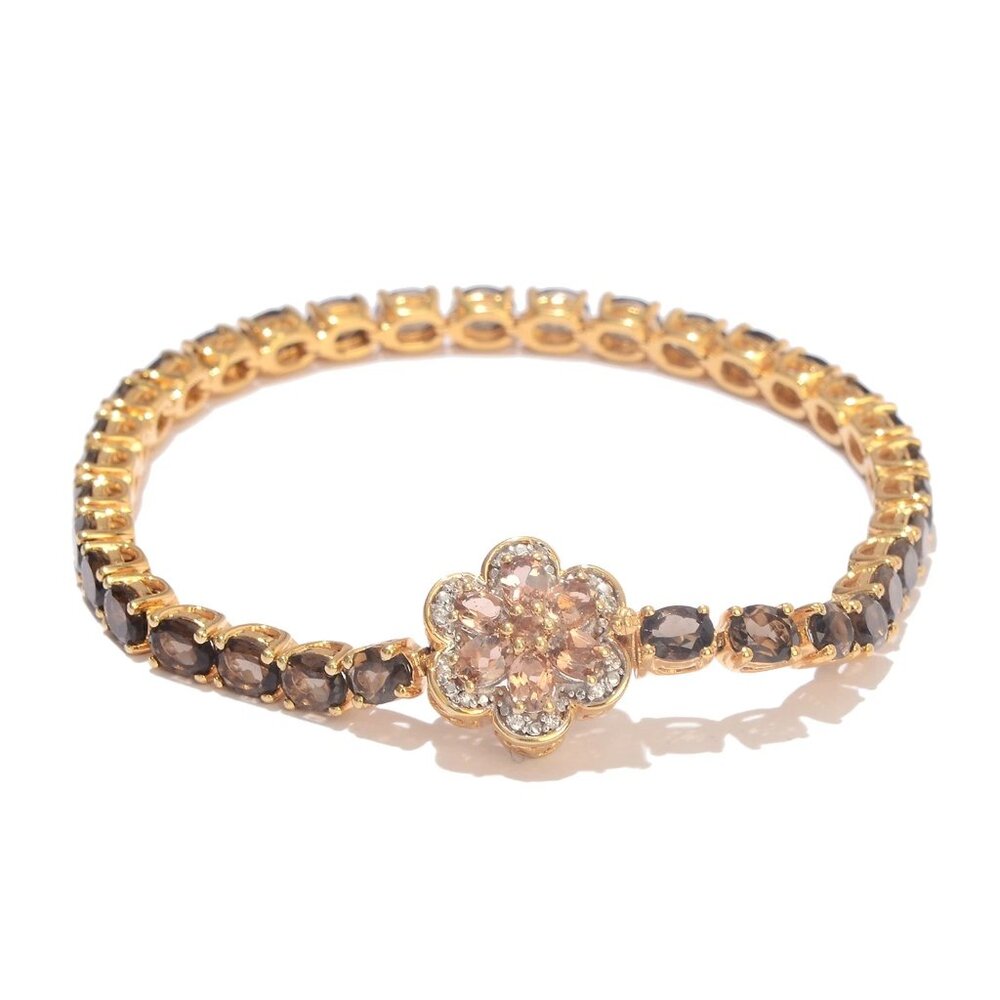 Smoky Quartz Silver Sterling Bracelet Polished With Yellow Gold Rhodium.